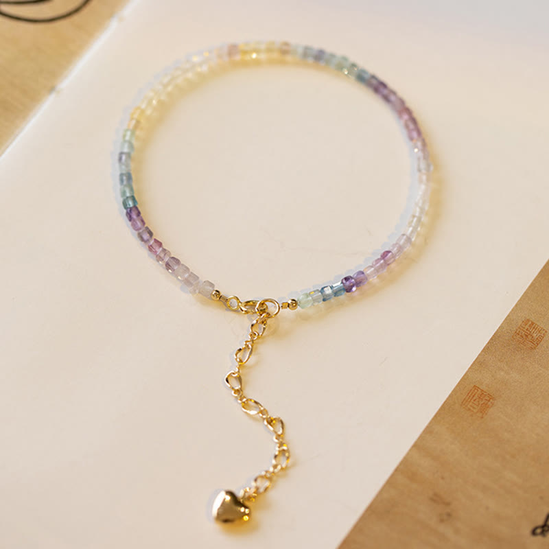 Fortune Jewel 2.5mm Fluorite Ultra-thin Beads 14k Gold Plated Copper Heart Power Bracelet