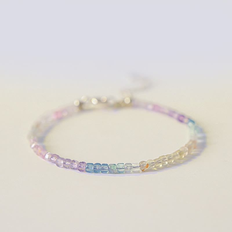 Fortune Jewel 2.5mm Fluorite Ultra-thin Beads 14k Gold Plated Copper Heart Power Bracelet