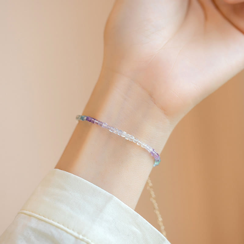 Fortune Jewel 2.5mm Fluorite Ultra-thin Beads 14k Gold Plated Copper Heart Power Bracelet