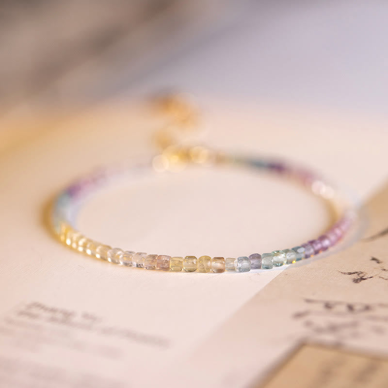 Fortune Jewel 2.5mm Fluorite Ultra-thin Beads 14k Gold Plated Copper Heart Power Bracelet