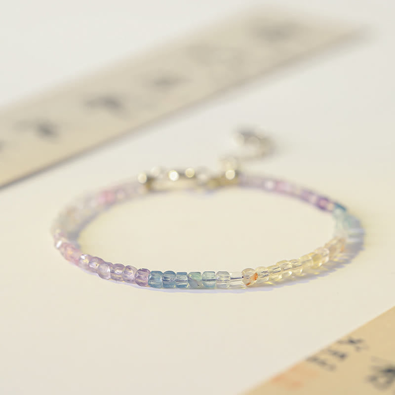 Fortune Jewel 2.5mm Fluorite Ultra-thin Beads 14k Gold Plated Copper Heart Power Bracelet