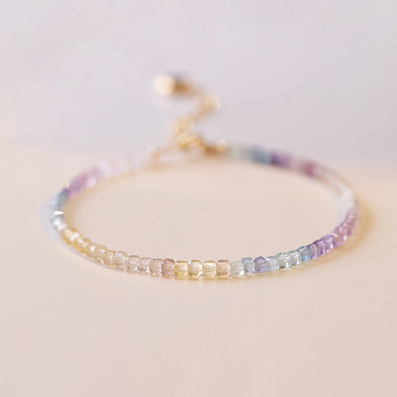 Fortune Jewel 2.5mm Fluorite Ultra-thin Beads 14k Gold Plated Copper Heart Power Bracelet