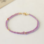 Fortune Jewel 2mm Ultra-Thin Beads Natural Amethyst 14k Gold Plated Copper Inner Peace Meditation Bracelet