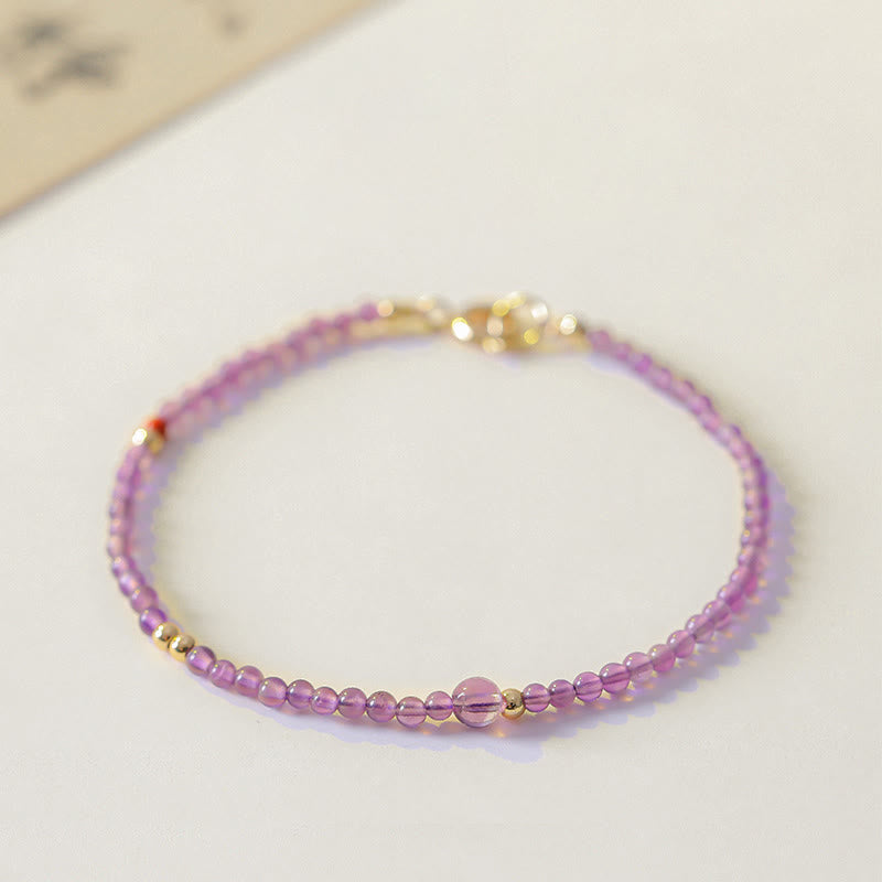 Fortune Jewel 2mm Ultra-Thin Beads Natural Amethyst 14k Gold Plated Copper Inner Peace Meditation Bracelet