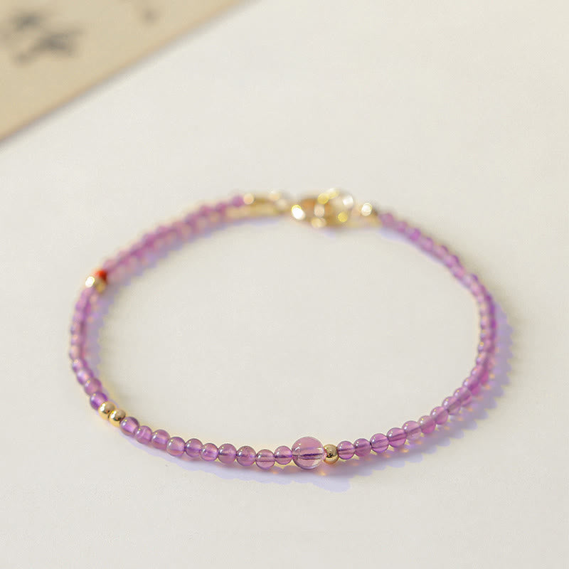 Fortune Jewel 2mm Ultra-Thin Beads Natural Amethyst 14k Gold Plated Copper Inner Peace Meditation Bracelet