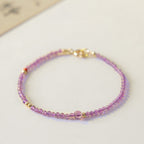 Fortune Jewel 2mm Ultra-Thin Beads Natural Amethyst 14k Gold Plated Copper Inner Peace Meditation Bracelet