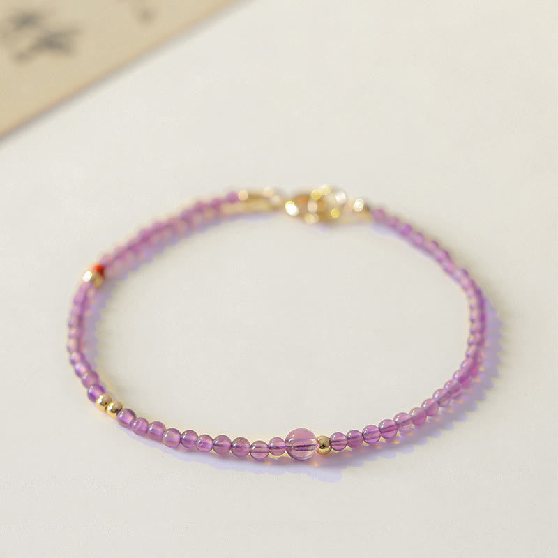 Fortune Jewel 2mm Ultra-Thin Beads Natural Amethyst 14k Gold Plated Copper Inner Peace Meditation Bracelet
