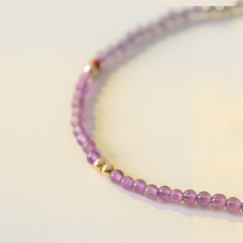 Fortune Jewel 2mm Ultra-Thin Beads Natural Amethyst 14k Gold Plated Copper Inner Peace Meditation Bracelet