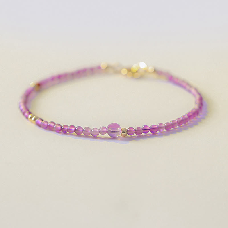 Fortune Jewel 2mm Ultra-Thin Beads Natural Amethyst 14k Gold Plated Copper Inner Peace Meditation Bracelet