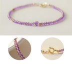 Fortune Jewel 2mm Ultra-Thin Beads Natural Amethyst 14k Gold Plated Copper Inner Peace Meditation Bracelet
