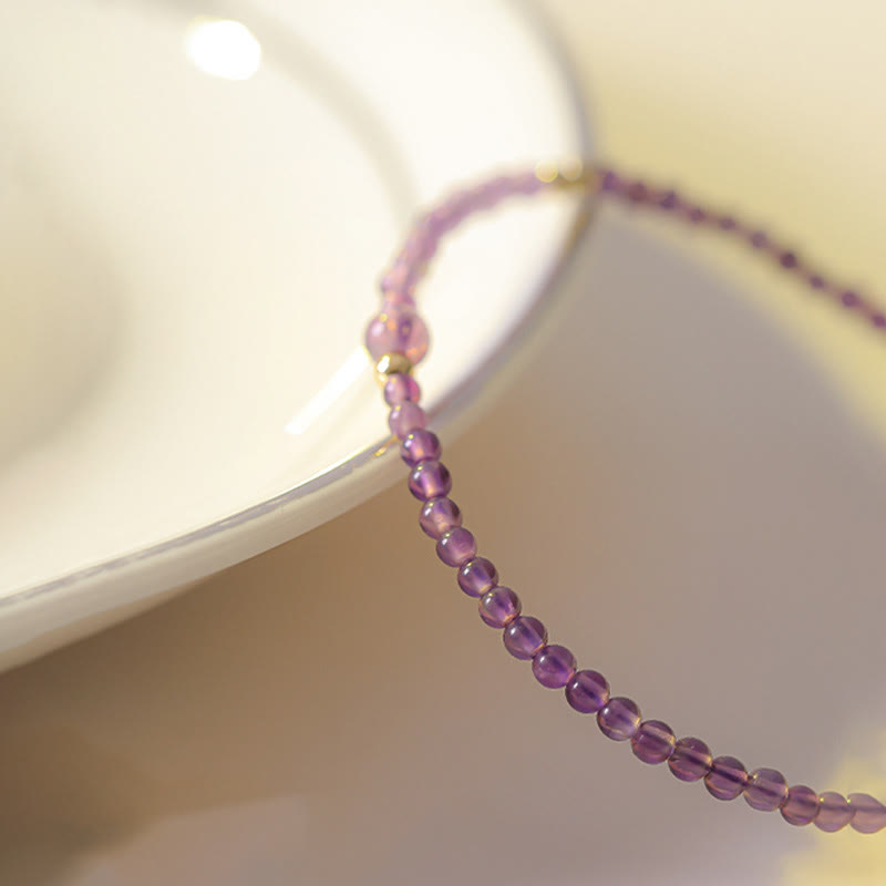Fortune Jewel 2mm Ultra-Thin Beads Natural Amethyst 14k Gold Plated Copper Inner Peace Meditation Bracelet