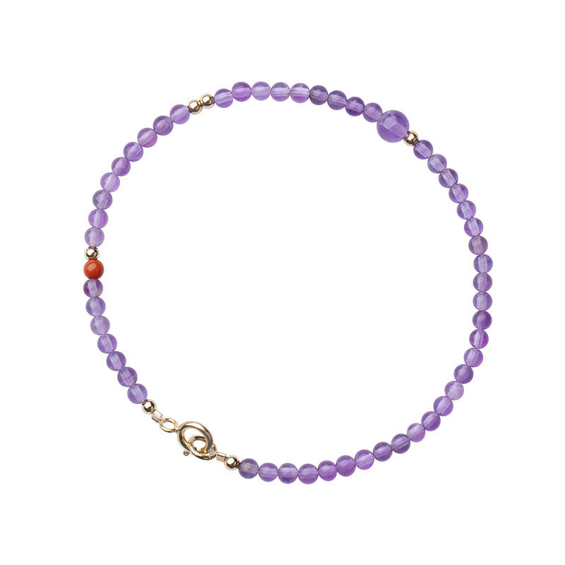 Fortune Jewel 2mm Ultra-Thin Beads Natural Amethyst 14k Gold Plated Copper Inner Peace Meditation Bracelet
