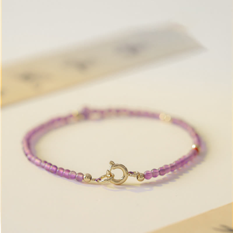 Fortune Jewel 2mm Ultra-Thin Beads Natural Amethyst 14k Gold Plated Copper Inner Peace Meditation Bracelet
