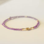 Fortune Jewel 2mm Ultra-Thin Beads Natural Amethyst 14k Gold Plated Copper Inner Peace Meditation Bracelet