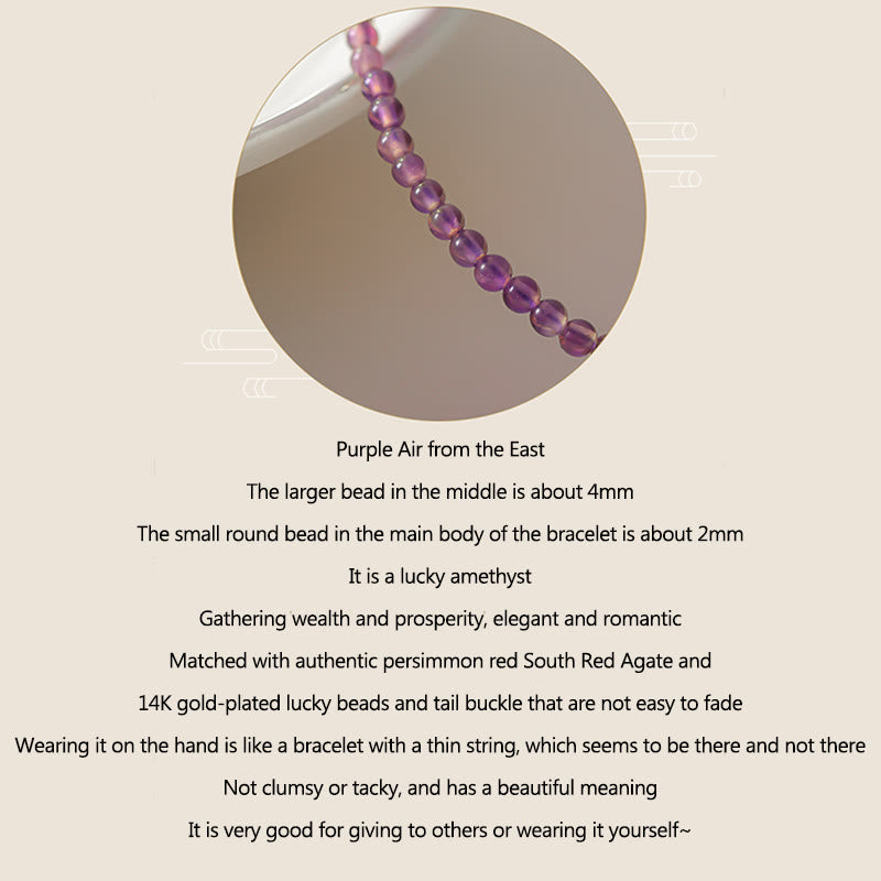 Fortune Jewel 2mm Ultra-Thin Beads Natural Amethyst 14k Gold Plated Copper Inner Peace Meditation Bracelet