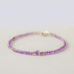 Fortune Jewel 2mm Ultra-Thin Beads Natural Amethyst 14k Gold Plated Copper Inner Peace Meditation Bracelet