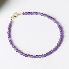 Fortune Jewel 3mm Natural Amethyst Ultra-thin Beads 14k Gold Plated Copper Spiritual Awareness Bracelet