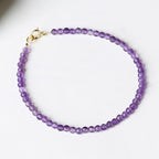 Fortune Jewel 3mm Natural Amethyst Ultra-thin Beads 14k Gold Plated Copper Spiritual Awareness Bracelet