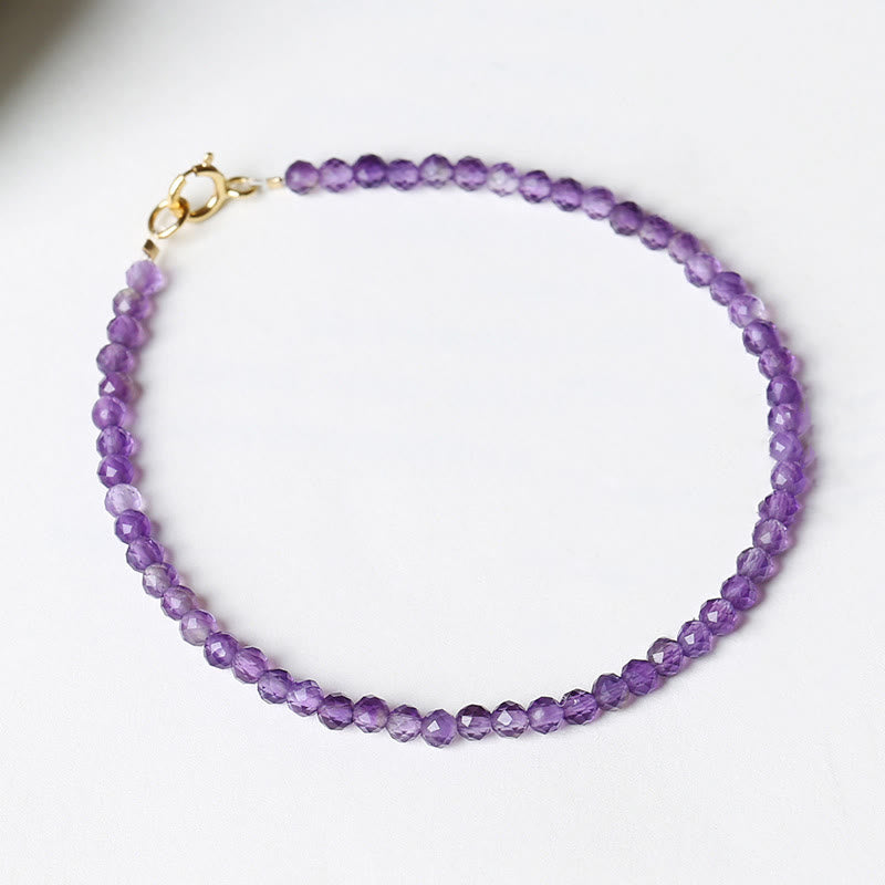 Fortune Jewel 3mm Natural Amethyst Ultra-thin Beads 14k Gold Plated Copper Spiritual Awareness Bracelet