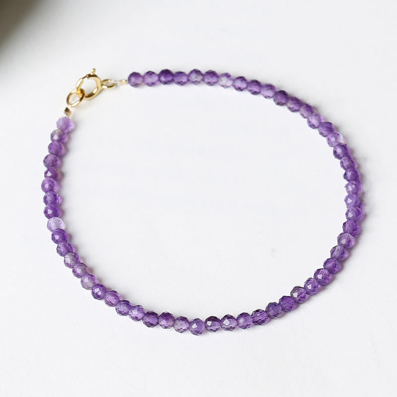 Fortune Jewel 3mm Natural Amethyst Ultra-thin Beads 14k Gold Plated Copper Spiritual Awareness Bracelet