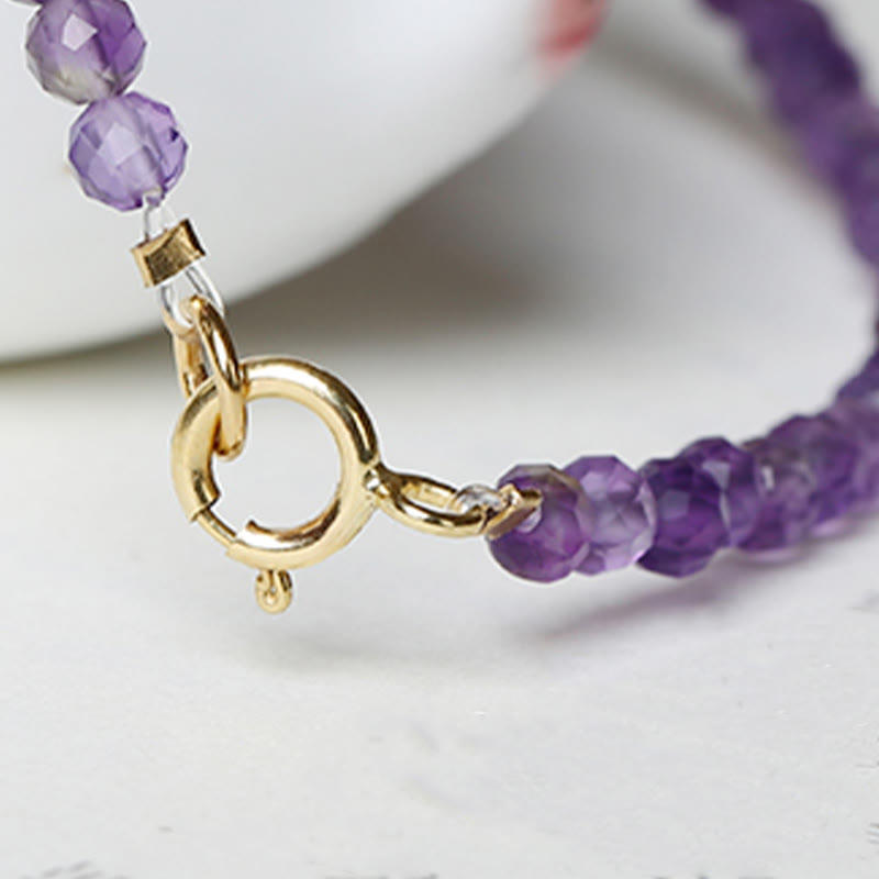 Fortune Jewel 3mm Natural Amethyst Ultra-thin Beads 14k Gold Plated Copper Spiritual Awareness Bracelet