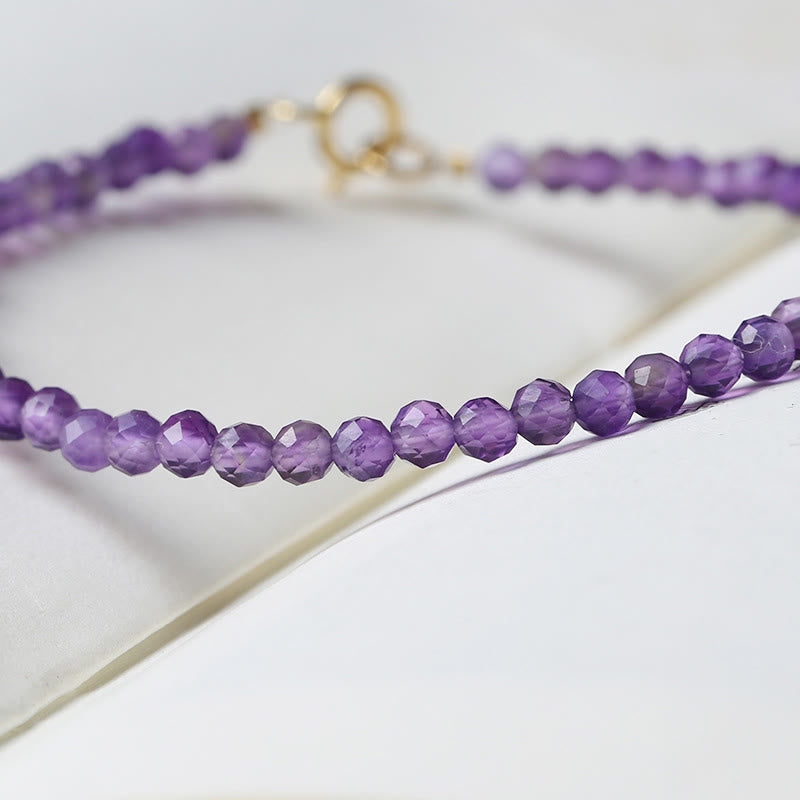 Fortune Jewel 3mm Natural Amethyst Ultra-thin Beads 14k Gold Plated Copper Spiritual Awareness Bracelet