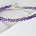 Fortune Jewel 3mm Natural Amethyst Ultra-thin Beads 14k Gold Plated Copper Spiritual Awareness Bracelet
