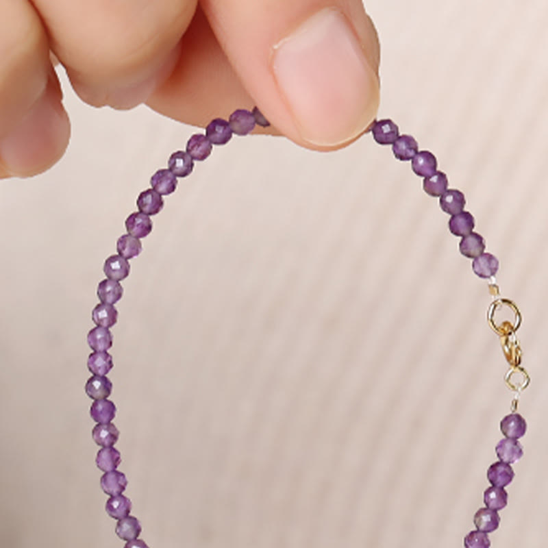 Fortune Jewel 3mm Natural Amethyst Ultra-thin Beads 14k Gold Plated Copper Spiritual Awareness Bracelet