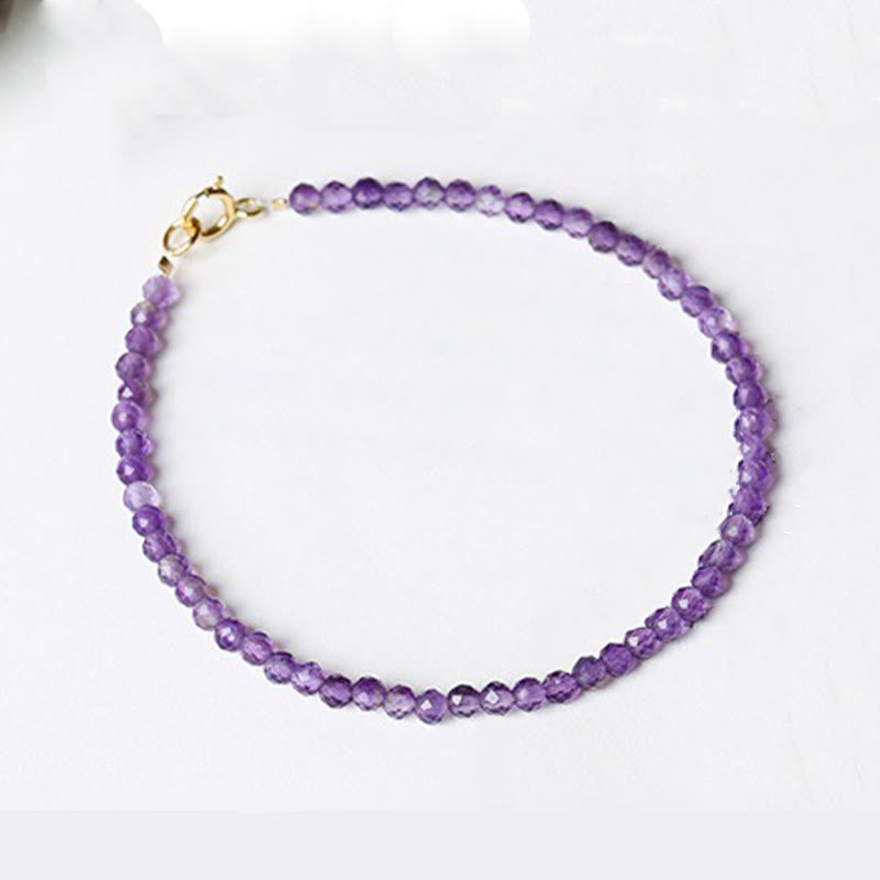 Fortune Jewel 3mm Natural Amethyst Ultra-thin Beads 14k Gold Plated Copper Spiritual Awareness Bracelet