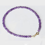 Fortune Jewel 3mm Natural Amethyst Ultra-thin Beads 14k Gold Plated Copper Spiritual Awareness Bracelet