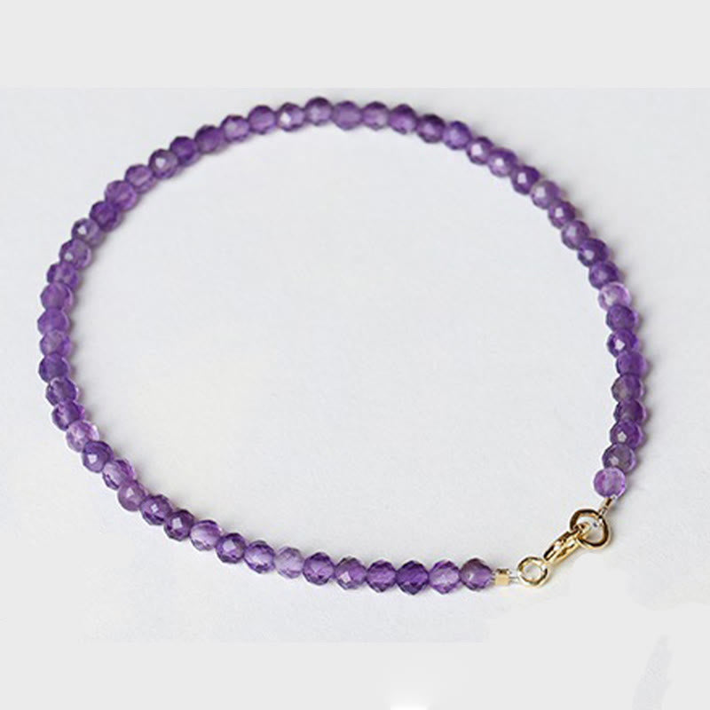 Fortune Jewel 3mm Natural Amethyst Ultra-thin Beads 14k Gold Plated Copper Spiritual Awareness Bracelet