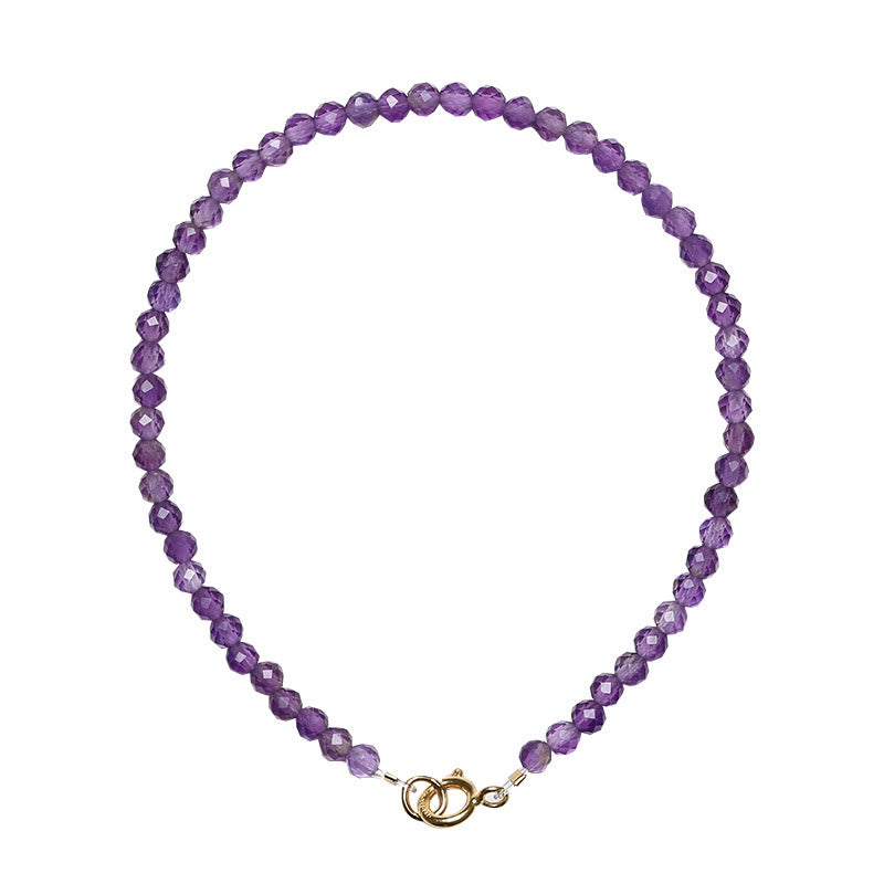 Fortune Jewel 3mm Natural Amethyst Ultra-thin Beads 14k Gold Plated Copper Spiritual Awareness Bracelet