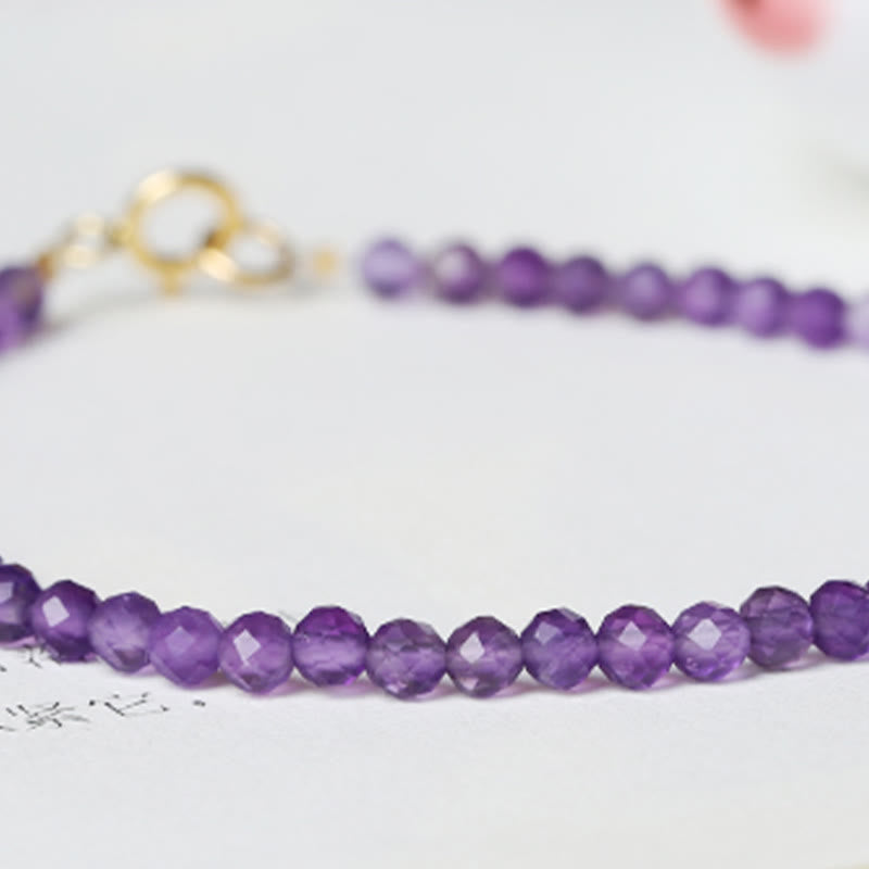 Fortune Jewel 3mm Natural Amethyst Ultra-thin Beads 14k Gold Plated Copper Spiritual Awareness Bracelet