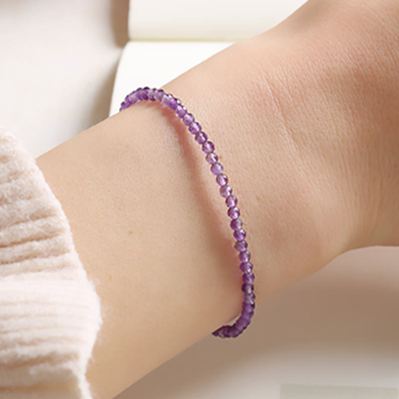 Fortune Jewel 3mm Natural Amethyst Ultra-thin Beads 14k Gold Plated Copper Spiritual Awareness Bracelet
