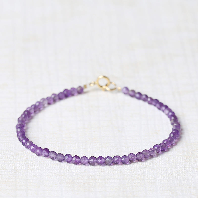 Fortune Jewel 3mm Natural Amethyst Ultra-thin Beads 14k Gold Plated Copper Spiritual Awareness Bracelet