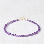 Fortune Jewel 3mm Natural Amethyst Ultra-thin Beads 14k Gold Plated Copper Spiritual Awareness Bracelet