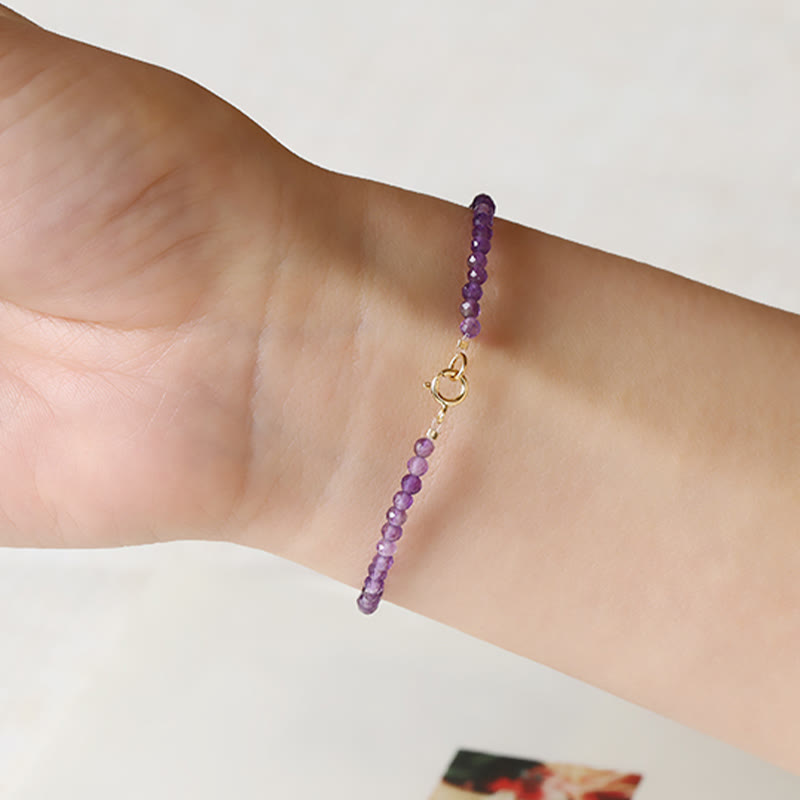 Fortune Jewel 3mm Natural Amethyst Ultra-thin Beads 14k Gold Plated Copper Spiritual Awareness Bracelet