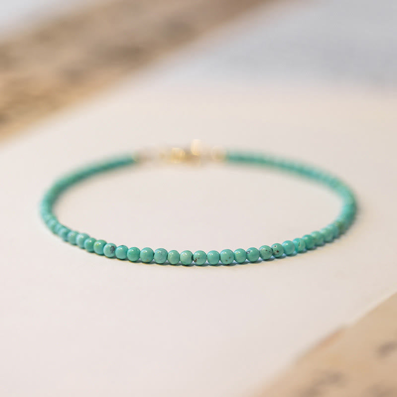 Fortune Jewel 2mm Turquoise Ultra-thin Beads 14k Gold Plated Copper Wisdom Bracelet