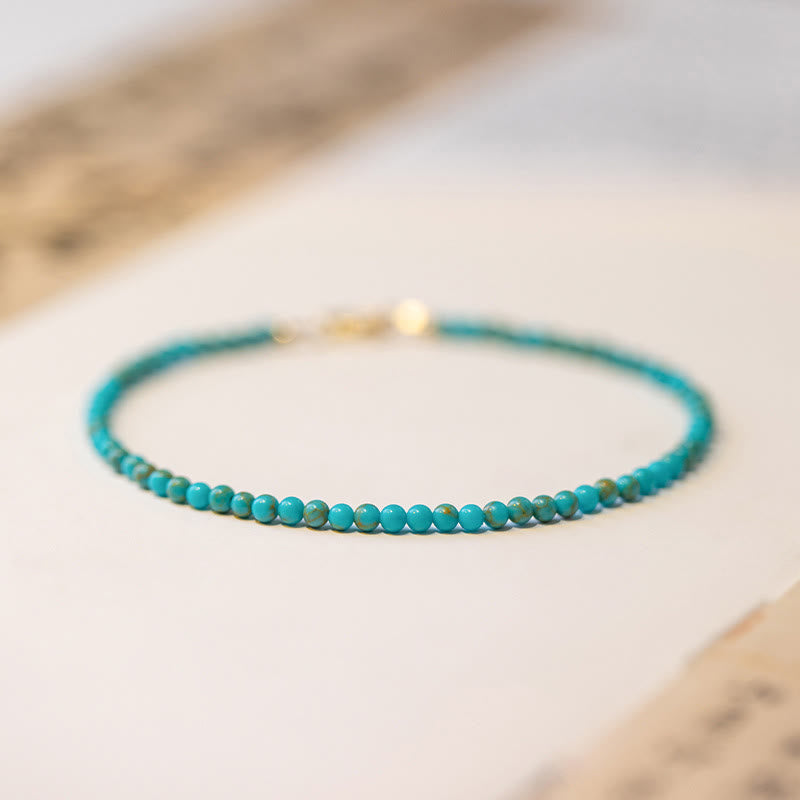 Fortune Jewel 2mm Turquoise Ultra-thin Beads 14k Gold Plated Copper Wisdom Bracelet