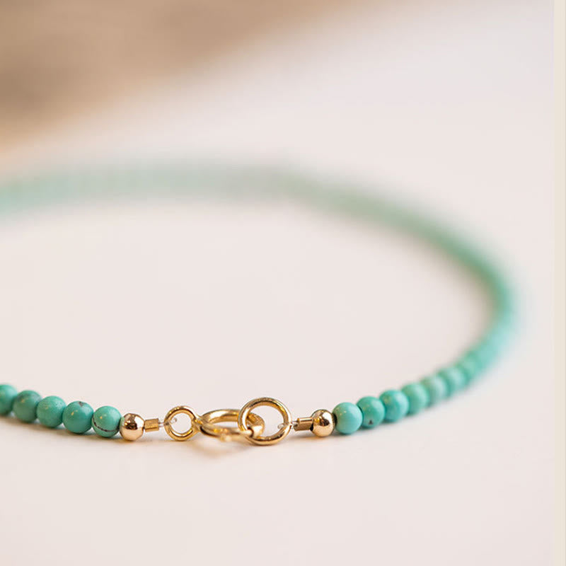 Fortune Jewel 2mm Turquoise Ultra-thin Beads 14k Gold Plated Copper Wisdom Bracelet