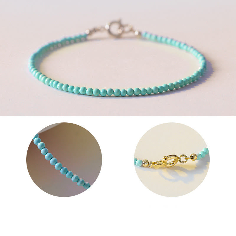 Fortune Jewel 2mm Turquoise Ultra-thin Beads 14k Gold Plated Copper Wisdom Bracelet