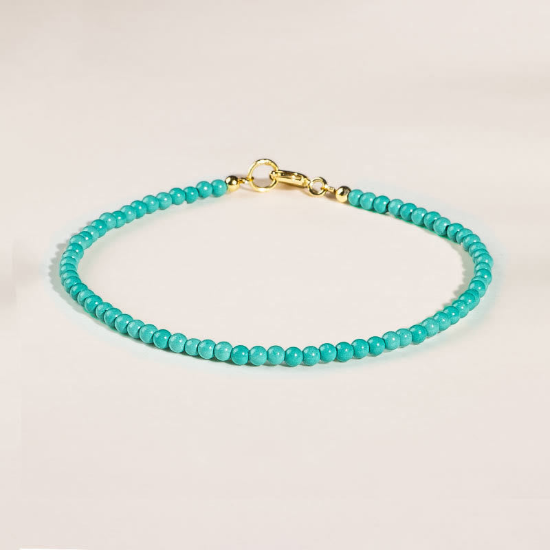 Fortune Jewel 2mm Turquoise Ultra-thin Beads 14k Gold Plated Copper Wisdom Bracelet