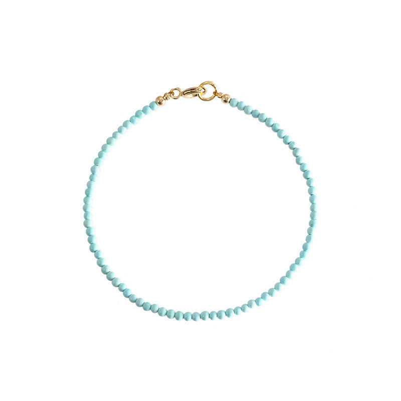 Fortune Jewel 2mm Turquoise Ultra-thin Beads 14k Gold Plated Copper Wisdom Bracelet