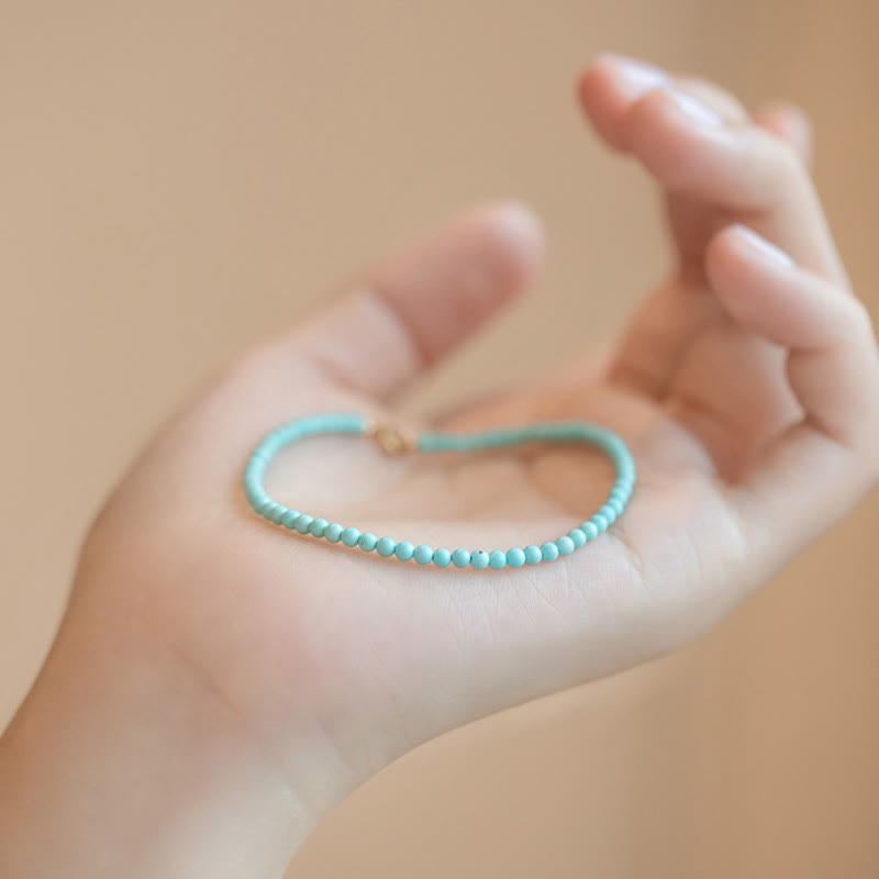 Fortune Jewel 2mm Turquoise Ultra-thin Beads 14k Gold Plated Copper Wisdom Bracelet