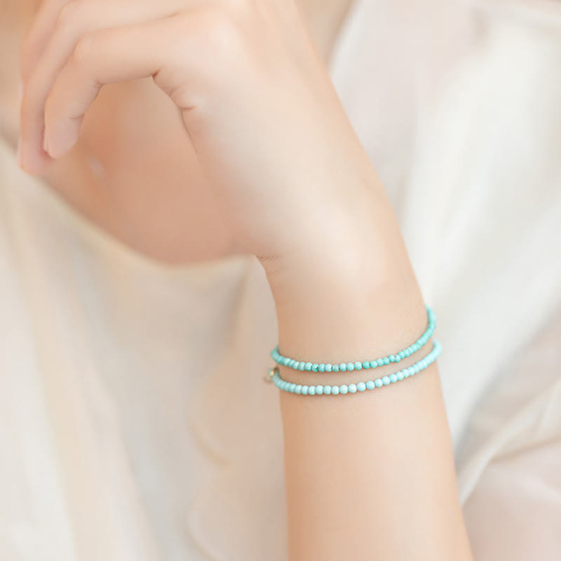 Fortune Jewel 2mm Turquoise Ultra-thin Beads 14k Gold Plated Copper Wisdom Bracelet