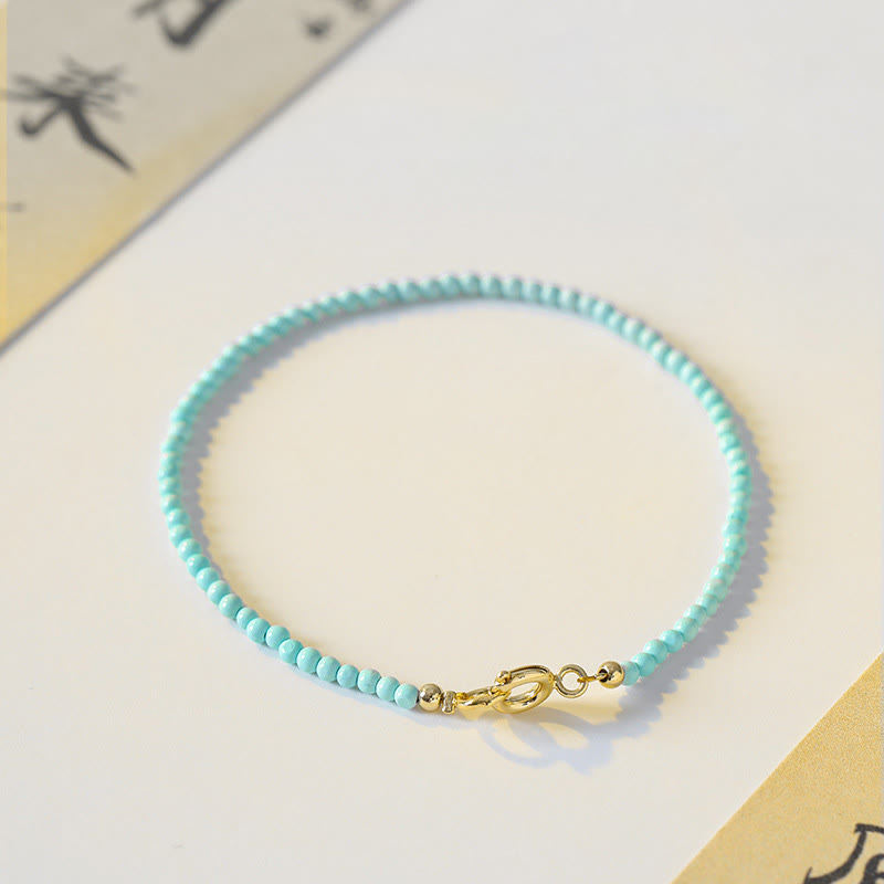 Fortune Jewel 2mm Turquoise Ultra-thin Beads 14k Gold Plated Copper Wisdom Bracelet