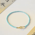 Fortune Jewel 2mm Turquoise Ultra-thin Beads 14k Gold Plated Copper Wisdom Bracelet