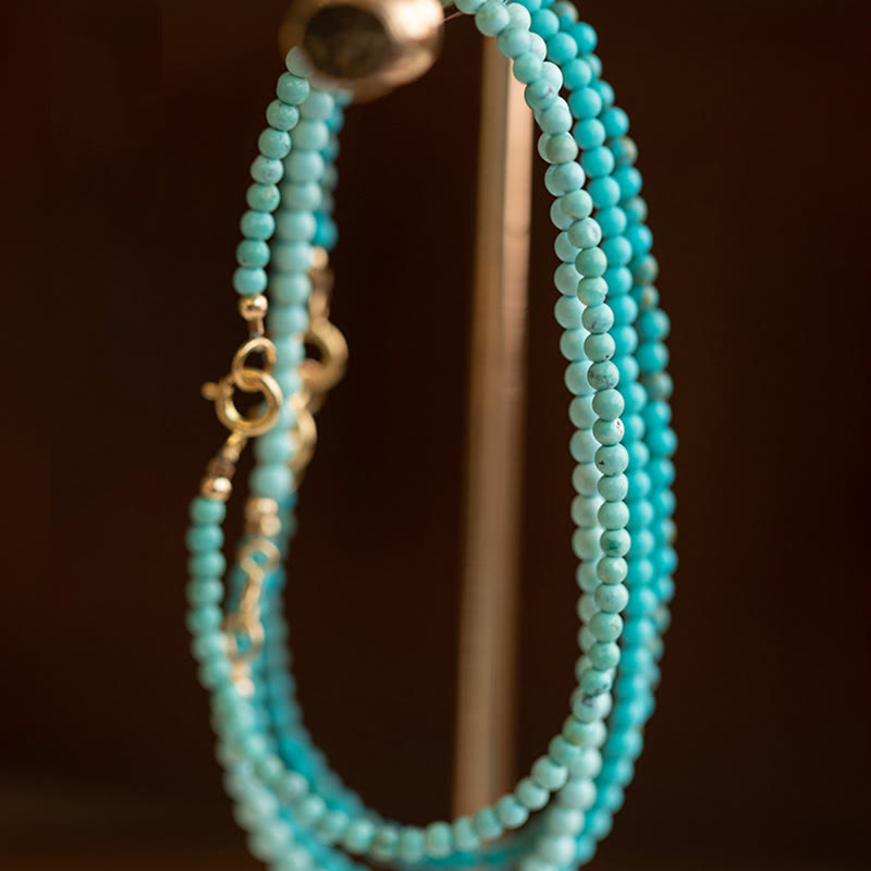 Fortune Jewel 2mm Turquoise Ultra-thin Beads 14k Gold Plated Copper Wisdom Bracelet