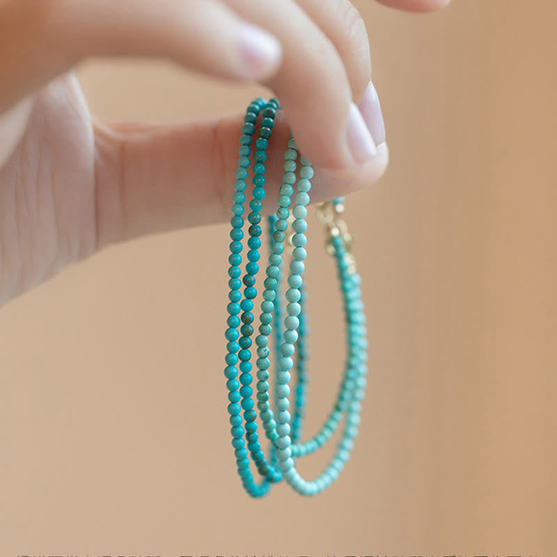 Fortune Jewel 2mm Turquoise Ultra-thin Beads 14k Gold Plated Copper Wisdom Bracelet