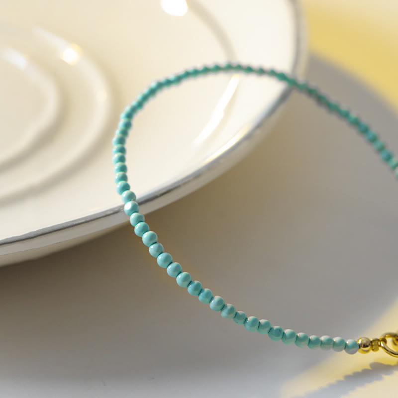 Fortune Jewel 2mm Turquoise Ultra-thin Beads 14k Gold Plated Copper Wisdom Bracelet
